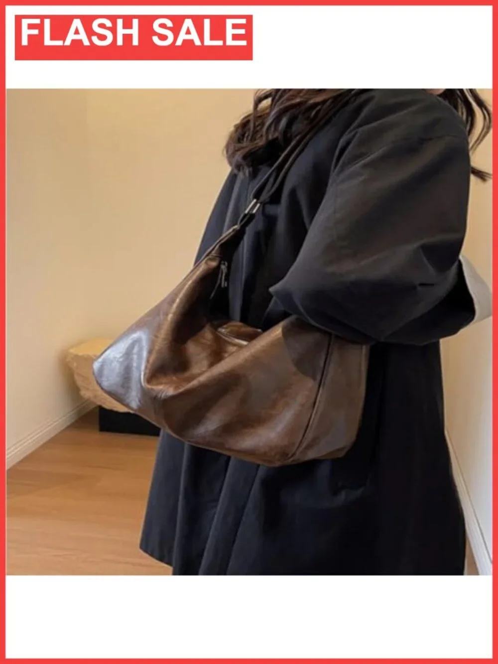 Vegan Leather Hobo Shoulder Bag Slouchy Purse Adjustable Strap